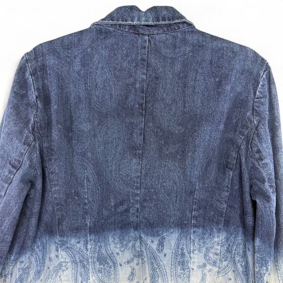 Chico’s Denim Blazer Women's Size 2 Large Ombre Paisley Western Boho Indie - Picture 7 of 13